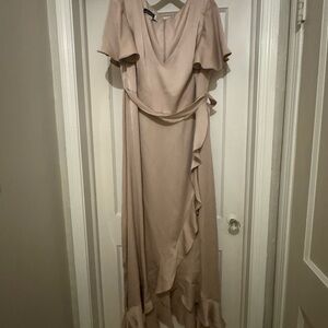 Celebrate db Studio David’s Bridal Ruffle Hem Flutter Sleeve Bridesmaid Dress